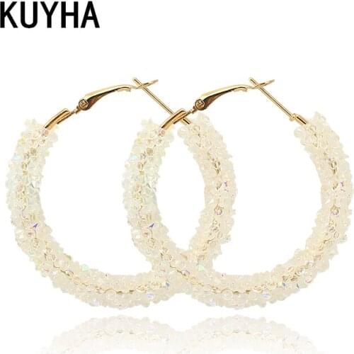 Fashion Round 50mm Hoop Earrings For Women 2 Colors Punk Vintage Crystal Earrings Circle Wedding Brides Jewelry