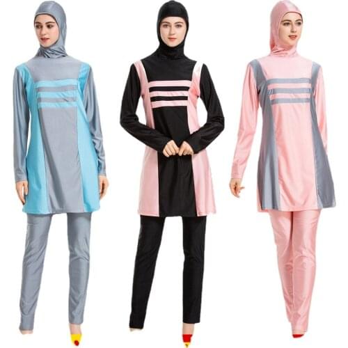 New Muslim Swimwear Women Modest Islamic Swimming Clothes Hijab Long Sleeves Sport Swimsuit 3pcs Burkinis Wear Bathing Suit Lady