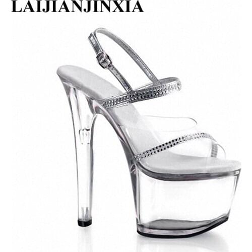 New Autumn fund 17 cm high, thick bottom crystal waterproof shoes, sexy fish mouth wedding photo Dance Shoes