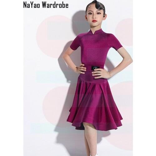 New G3506 Short Sleeves Kids Latin Dance Dress Children Girls Dancing Clothes Salsa Costume Ballroom Tango Dresses