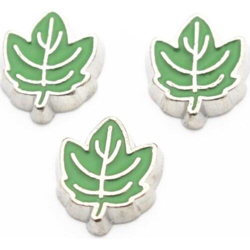 Wholesale 10pcs/lot Metal Enamel Green Maple Leaf Floating Charms For Living Glass Memory Floating Lockets Bracelet DIY Jewelry