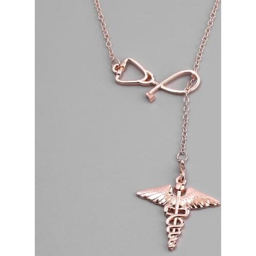 Colorful Nurse Heart Stethoscope Necklace Stainless Steel Chain Heart Stethoscope Necklace Nurse Necklaces