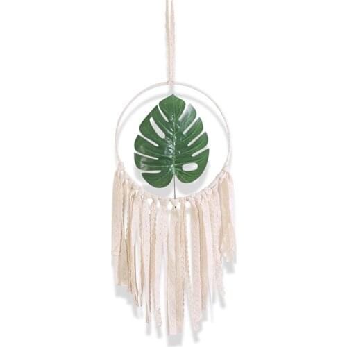 Woven Wall Hanging Tapestry With Green Leaf Handmade Macrame Dream Catcher Bedroom Hanging Decor For Bringing Good Dream