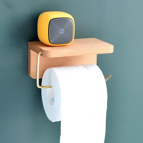 Solid Wood Shelf Bathroom Non-perforated Wall Hanging Towel Rack Multifunctional Storage Rack Wall-mounted Decorative Ornaments