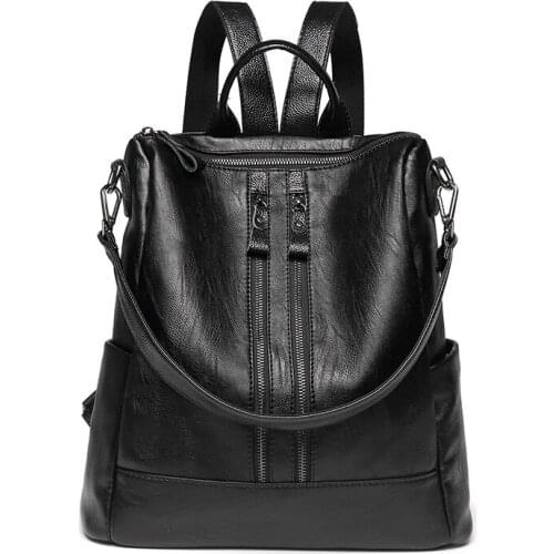 Anti-theft Design Women Backpack Genuine Leather Classic Black School Bag For Girls Daily Casual Travel Bag Knapsack C1841