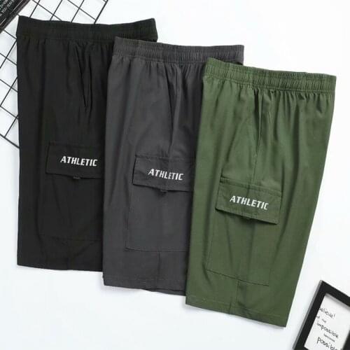 Sports shorts mens running loose ice silk five-point straight beach shorts plus size summer fitness quick-drying basketball