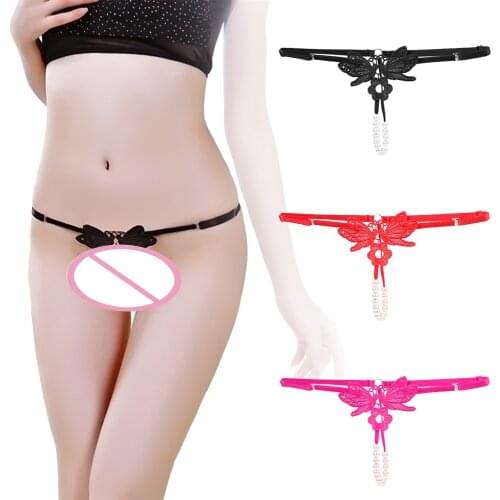 Open Crotch Panties G-string with Pearl Adjustable Sexy Lingerie Erotic Exotic Apparel