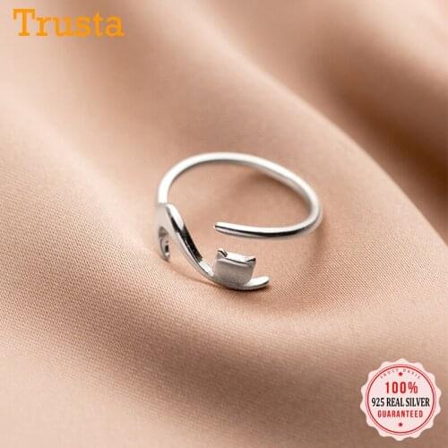 TrustDavis Real 925 Sterling Silver Fashion New Sweet Animal Cat Opening Ring For Women Wedding Party Fine S925 Jewelry DB065