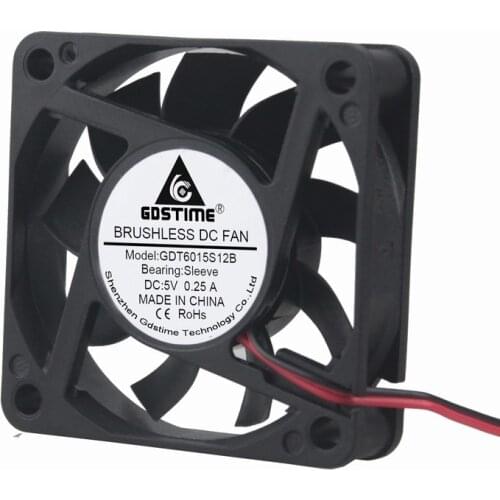 Gdstime 2 Pcs 5V DC Brushless Cooling Fan 60mm x 15mm 2Pin Heatsink Cooler PC CPU Motor Radiator 60x60x15mm 6015 6cm 60mmx60mm