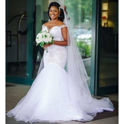 Vintage African Mermaid Wedding Dresses 2021 Off the Shoulder Plus Size Lace Sweep Train De Novia