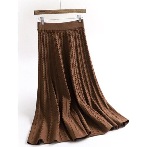 Skirts High Waist Flower Knitting A-Line Long Faldas Jupe Femme Women Spring Midi Skirt Saia