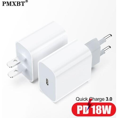 18W PD USB Type C Charger Fast Charging Adapter For iPhone 11 Pro XR X Xs Max SE 2020 EU US UK Plug Travel pd quick charger port