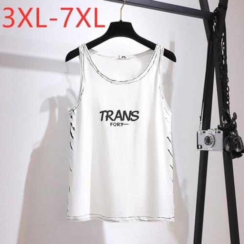 New 2021 Ladies Summer Plus Size Basic Tank Tops For Women Large Sleeveless White Print Cotton Vest Top 3XL 4XL 5XL 6XL 7XL