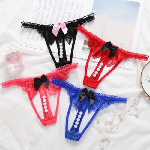 Women Sexy G String Lace bow Beading String Open Thong Panties Shorts tangas Lingerie Underwears Underpants Japan Styles 2018