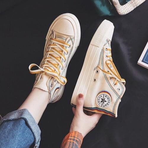 High-Top Canvas Shoes Women Ulzzang All-match 2020 Summer Ins Fashion Sneakers Retro Casual Shoes Girls Gumshoe Beige Black Low