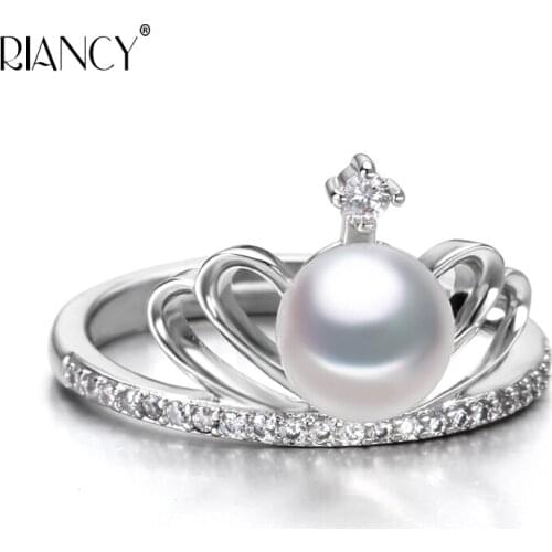 Fashion Natural Freshwater Pearl princess Crown Adjustable Engagement Ring 925 sterling silver Ring for Women Gift