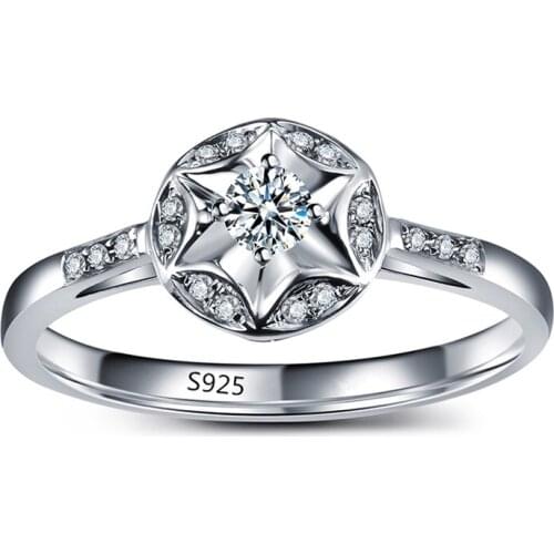Round star vintage new women wedding ring elegant lady cubic zircon silver plated ring wholesale us 6 7 8 9 Distribution