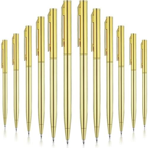12Pcs Metallic Ballpoint Pens Gold Color Slim Ballpoint Pens Black Ink Metal Pens For Business Office Students Teachers