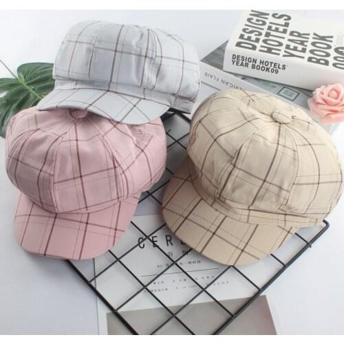 2020 Fashion Women‘s Simple Beret Retro Plaid Beret Hats Cap Spring Autumn Brand Womens Painter Hat Gorras
