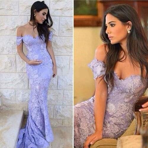 Sexy 2020 Elegant Short Sleeve Mermaid Lace Prom Evening Dress Vestidos De Noiva Arabic Sheer Neck Purple Lace Party Gown
