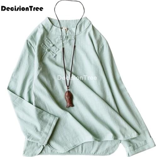 2021 female chinese top daily casual blouse national chinese style hanfu tops for women cotton linen blouse ladies vintage tops