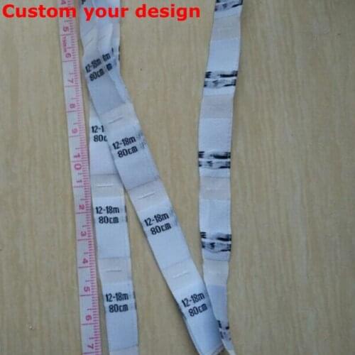 2500PCS Custom White/Black damask polyester cloth size label baby clothing tags 1 2 4 6 8 10 12 14 16 18