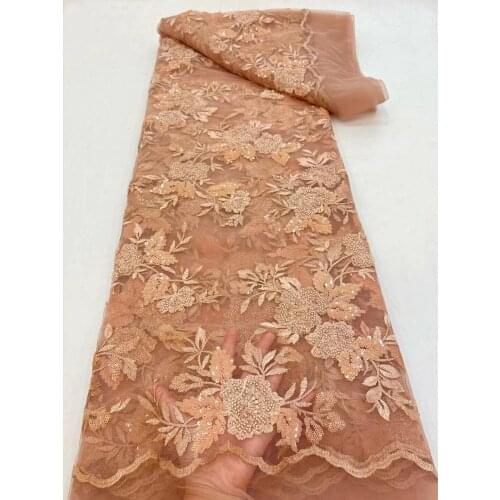 African lace fabric wedding high quality embroidered with beads and sequins ZH-5886811 french net laces nigerian tulle fabric