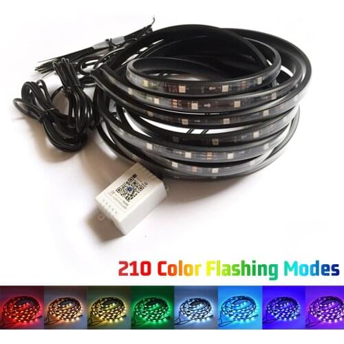 Car Colorful Chassis Atmosphere Lamp 5050 SMD 210 Model Flexible LED Strip Neon Light Kit W/ Phone APP Control DC 12V