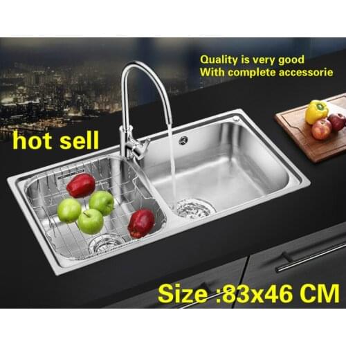Free shipping Household standard big kitchen double groove sink 304 stainless steel whole drawing hot sell 83x46 CM