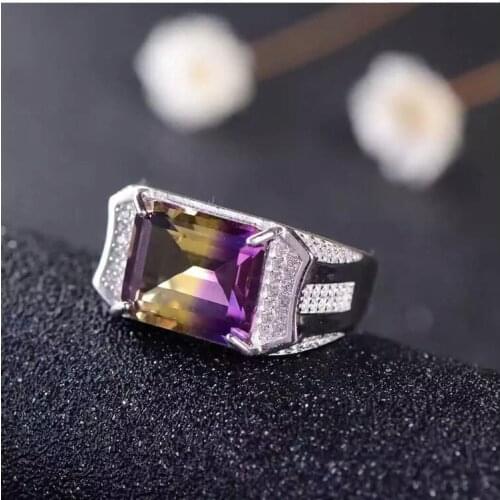 Free shipping Natural Ametrine Man Ring 925 sterling silver Wholesales Fine jewelry