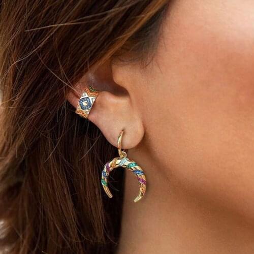 Bohemia Vintage Multicolor Multicolor Crystal Drop Earrings for Woman Boho Geometry C shape Circle Small Dangle Earrings Jewelry