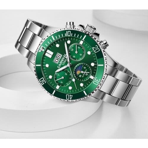 Big Dial Mechanical Watches Self wind CARNIVAL Luxury brand Automatic Watch men Waterproof Calendar Moon phase Luminous Sapphire