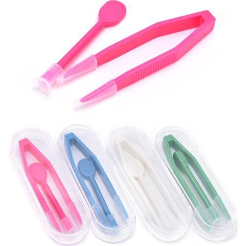 1Set Contact Lense Case Applicator Remover Set Wearing Stick Inserter Soft Tip Tweezers Hygienic Case Cosmetics Tool