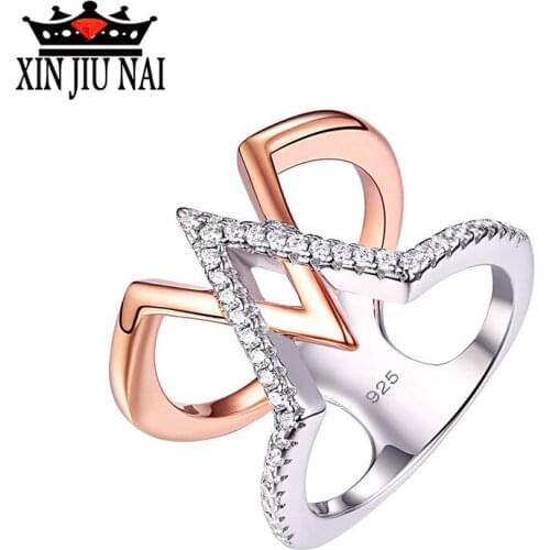 CZ wedding Originally Designed Womens Ring with Bright CZ Zircon V-shaped Female Rose Gold/Platinum Party Jewelry Gift