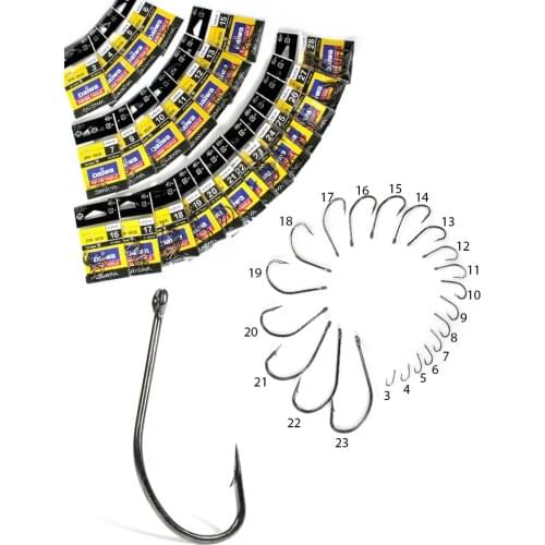 DAIWA Fishing Hooks Black Accessories Many Size Bulk Fish Hooks With LoopsConical Hook Tip High Carbon Steel Fish Hooks