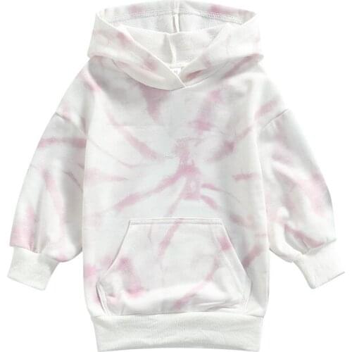 2021 Children Hoodies Autumn Winter Tie-dye Hooded Sweatshirt Girls Loose Fit Long Sleeve Pullover with Front Pocket Clothing