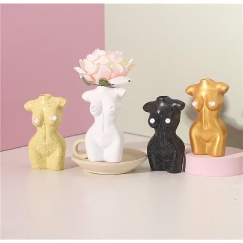 Resin Home Decor Female Body Art Vase Flower Desk Ornaments Decorative Porcelain Women Bust Vase Room Decoration Crafts Vase