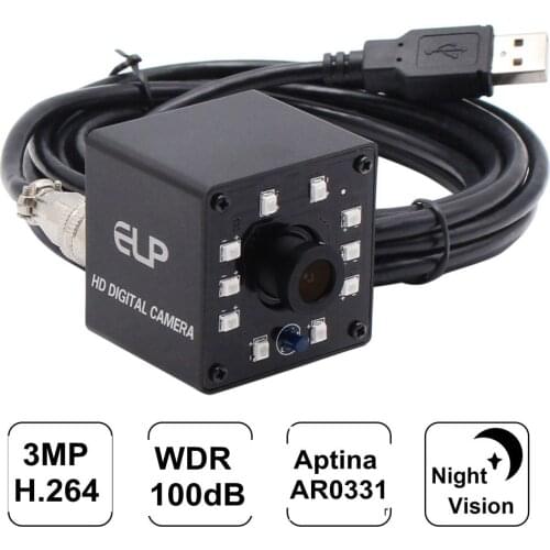 ELP Driverless 100dB WDR/HDR Webcam Module 3megapixel H.264 Support Audio Night Vision Camera Module USB2.0