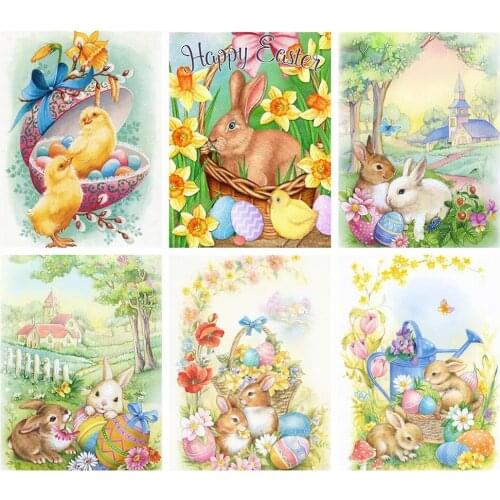 AMY-Painted Easter Theme Diamond, Full 5D Embroidery, Square Or Round Beads, Handmade, Rabbit, Chicken, Mosaic, Handmade Gifts