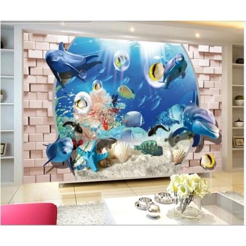 Custom photo wallpaper 3d mural wallpaper for walls 3d Fantasy underwater world dolphin mural background wall papers home decor