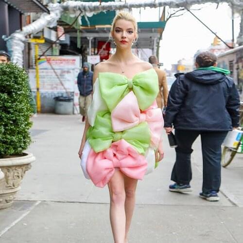 High Street Colourful Fashion Simple Elegant Party Dress For Black Girls Bows Tulle Strapless Mini Dresses Custom Made