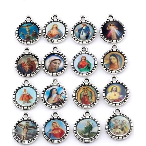 Round Jesus Christ icon Alloy charms Pendants 150Pcs/lot Fashion religion Jewelry DIY Fit Bracelet Necklace 13x15.8mm A-572