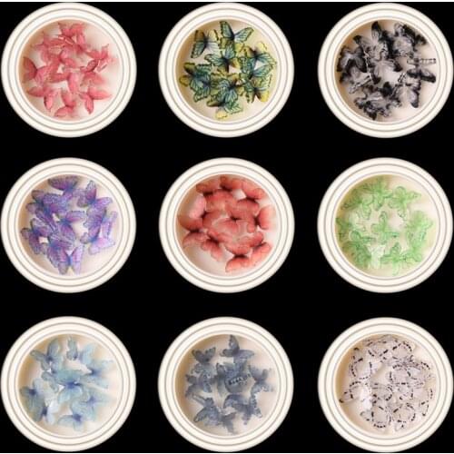 10 Single Color Small Round Can Nails DIY Three-dimensional Butterfly Heat Shrinkable Film Finished Butterfly Nail Art Butterfly