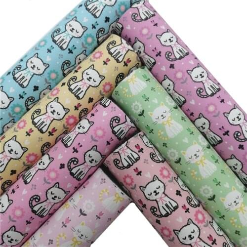 Cute Cats Printed Synthetic Leather Smooth Faux Fabric Sheets Felt Backing Vinyl For Earrings bag Bows DIY 21X29CM GM2327A