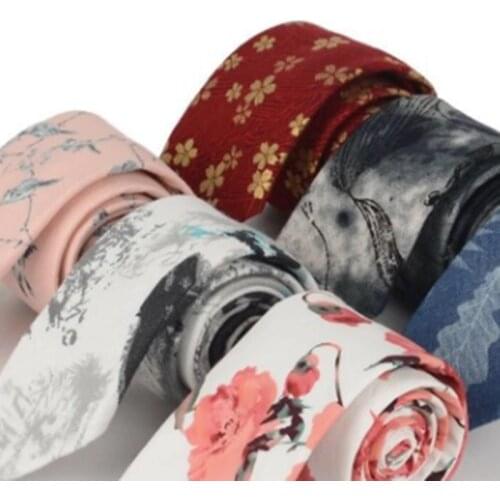 7cm Chinese Style Retro Ink Painting Men Ties Cotton And Linen College Graduation Party Fashion Printed Custom Made