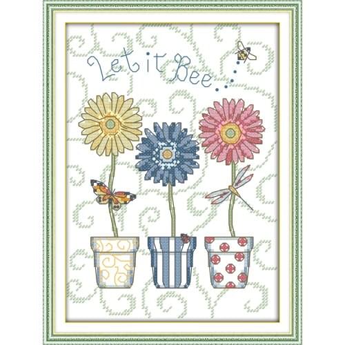 Three basin flower cross stitch kit aida 14ct 11ct count printed canvas stitches embroidery DIY handmade needlework