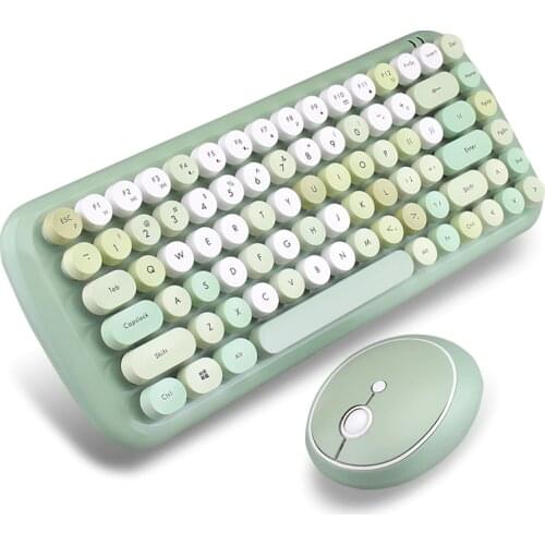 Candy Color Wireless Keyboard Mouse Set Round Punk Keycap Typewriter Keyboard and Mouse Comb for Laptop Notebook PC Girls Gift