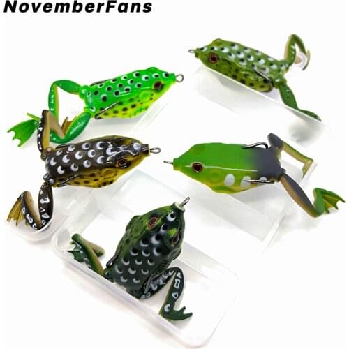NovemberFans 5pcs/box Soft Topwater Frog Baits 5.5cm 15g Artificial Frog with Double Hooks Quality Topwater Lures Fishing