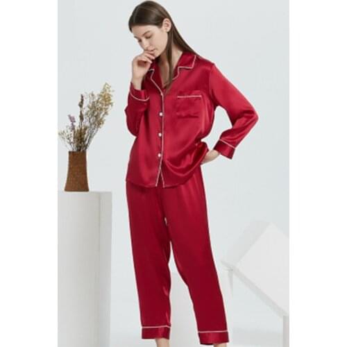 New Natural 100% Mulberry Silk Pajamas Women Set Suit Female Nghtwear Lady Sex Fashion Bed 19mm Heavy Home Service Homewear