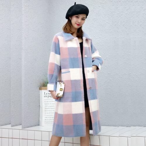 2021 Women Autumn Winter New Mink Velvet Coats Female Long Plaid Sweater Cardigans Ladies Loose Thicken Warm Jackets R509